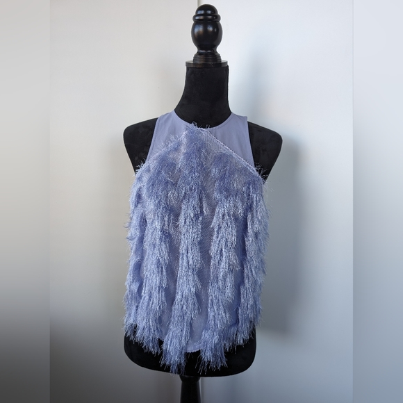 Ganni Purple Fringe Mesh Blouse - Picture 2 of 10